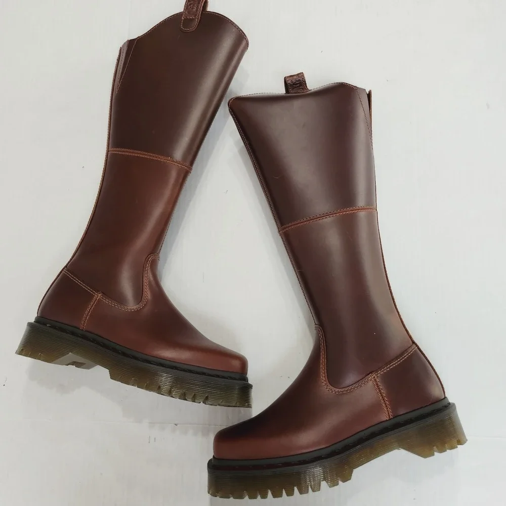 Womens Size 5 Dr. Martens Knee High Riding Boots Amaayah Hi Orlean Leather Brown